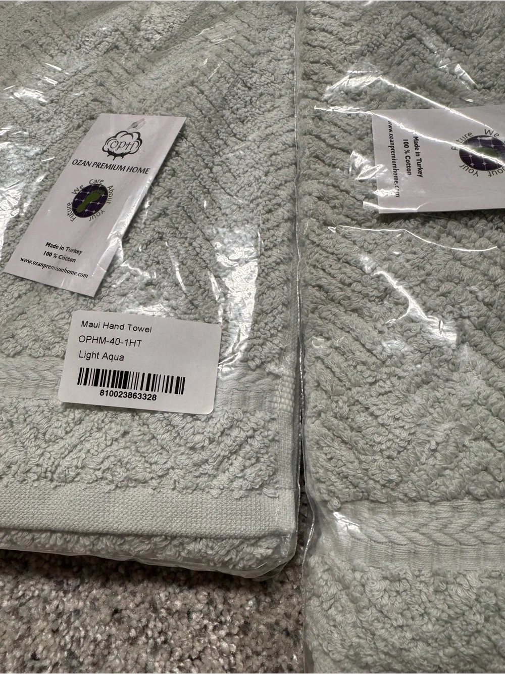 OZAN PREMIUM HOME Maui Hand Towels Herringbone Textured Cotton Light Aqua 2pc